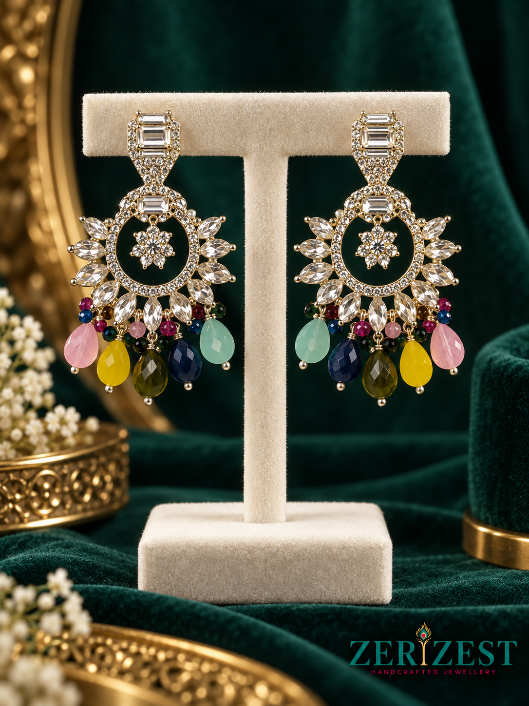 ZERIZEST Multicolour Bead Chandelier Earrings