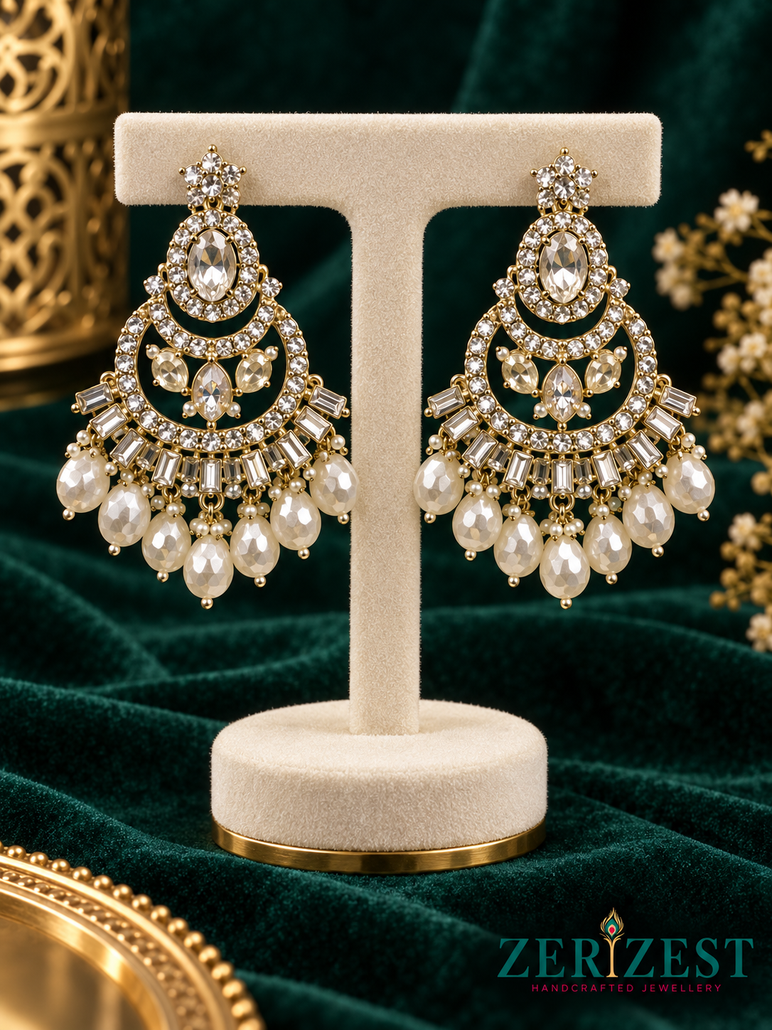 ZERIZEST Pearl White Bead Chandelier Earrings