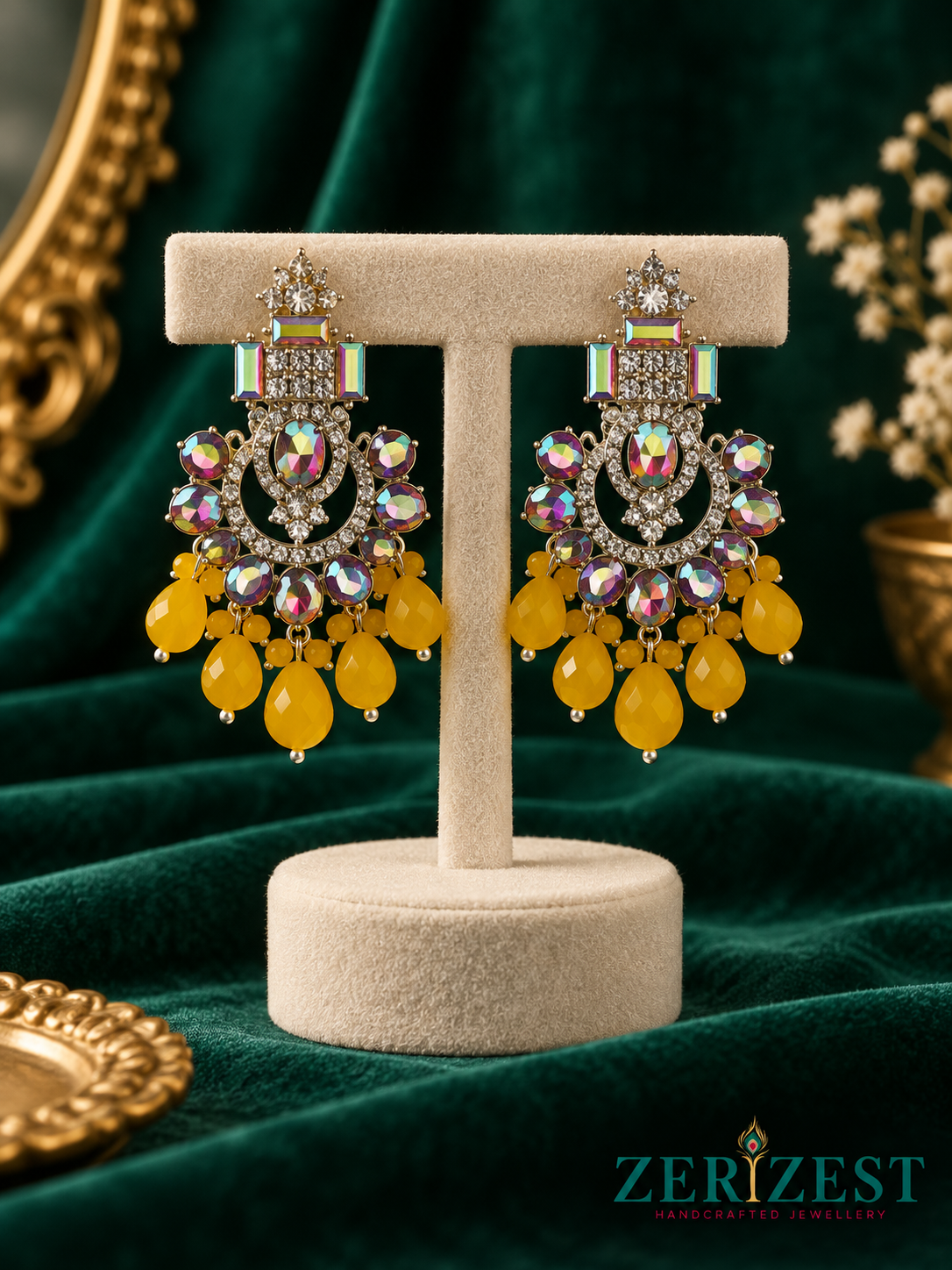 ZERIZEST Yellow Iridescent Chandelier Earrings