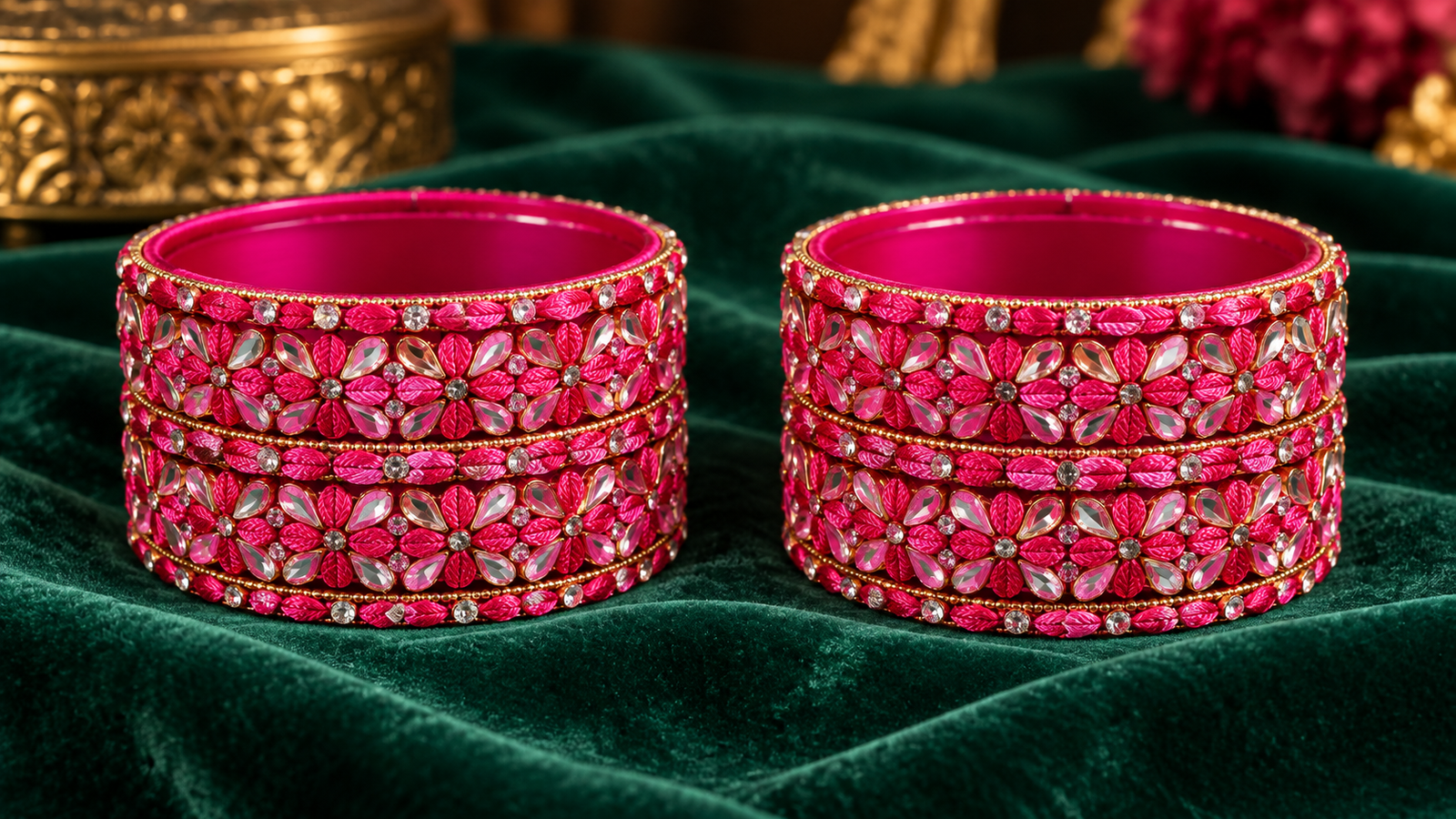 ZERIZEST Pink Floral Bangle Set