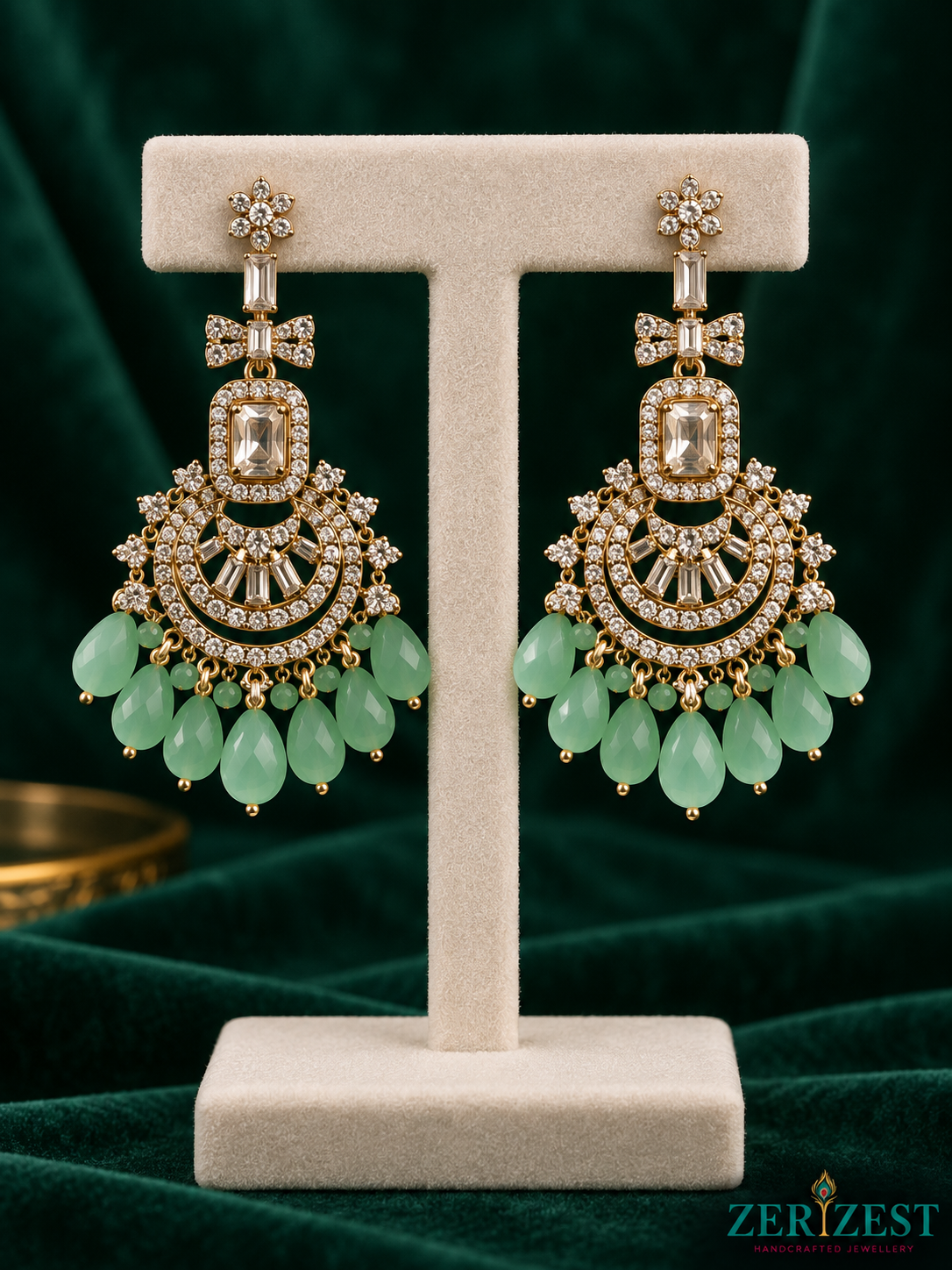 ZERIZEST Mint Spiral Chandelier Earrings