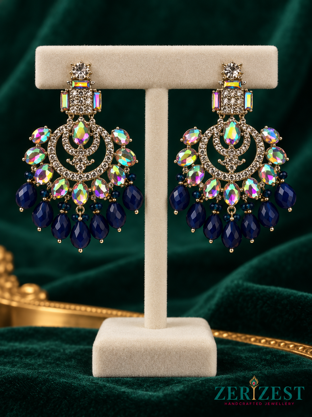 ZERIZEST Navy Spiral Chandelier Earrings