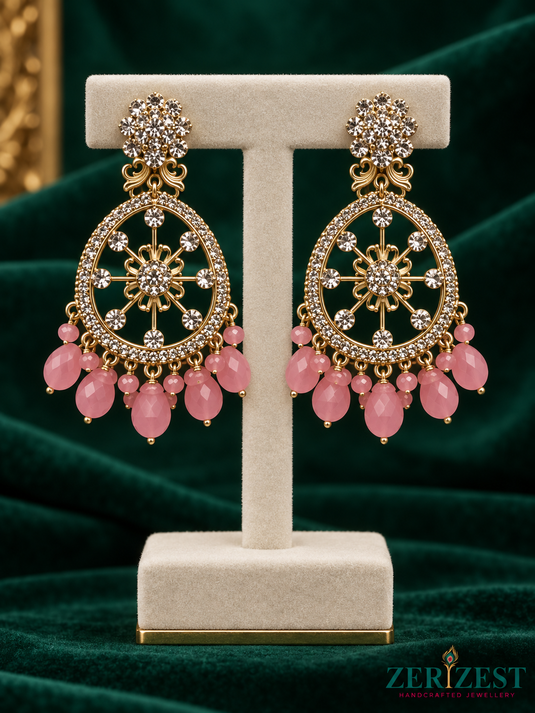 ZERIZEST Pink Oval Chandelier Earrings