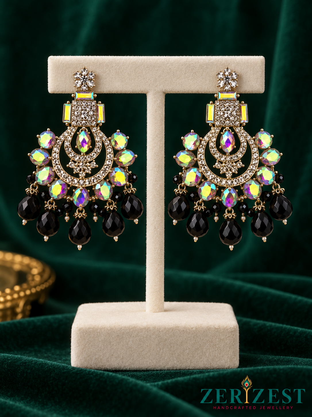 ZERIZEST Black Spiral Chandelier Earrings