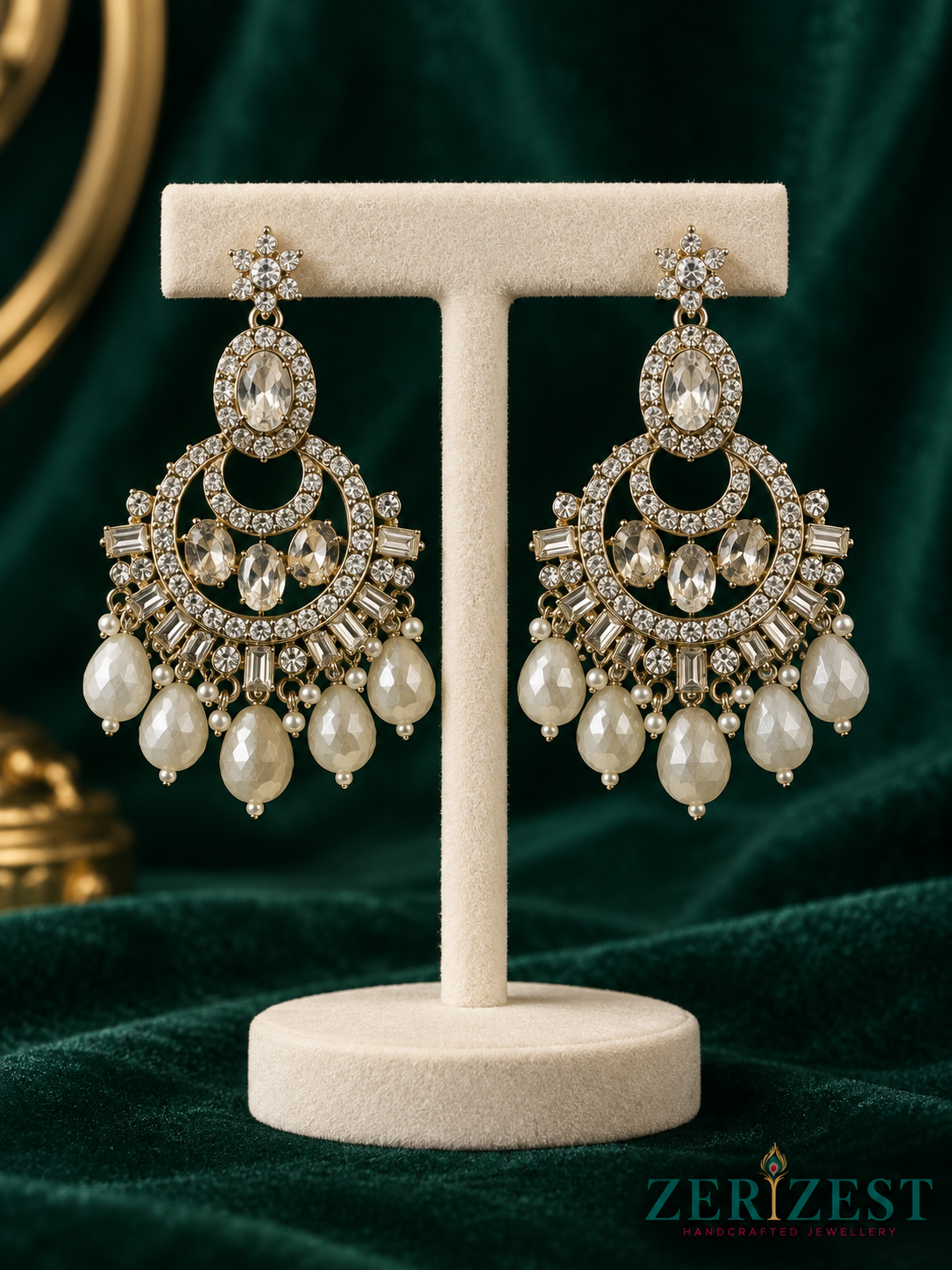 ZERIZEST White Double-Circle Chandelier Earrings