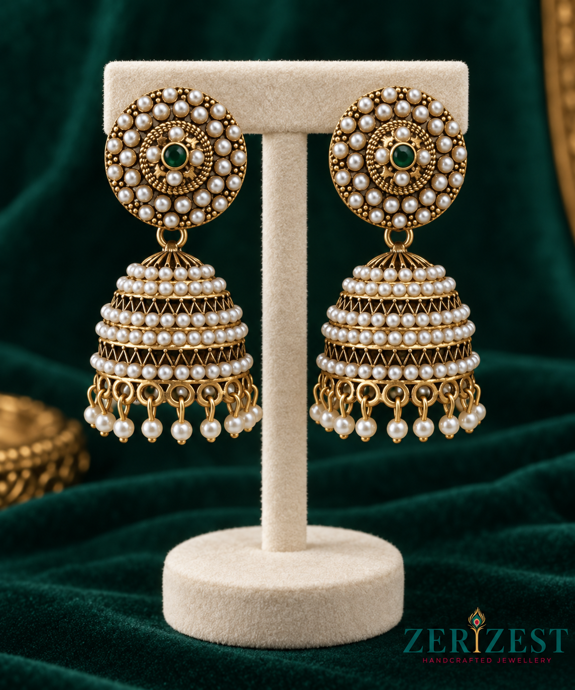 ZERIZEST Pearl Tiered Jhumkas