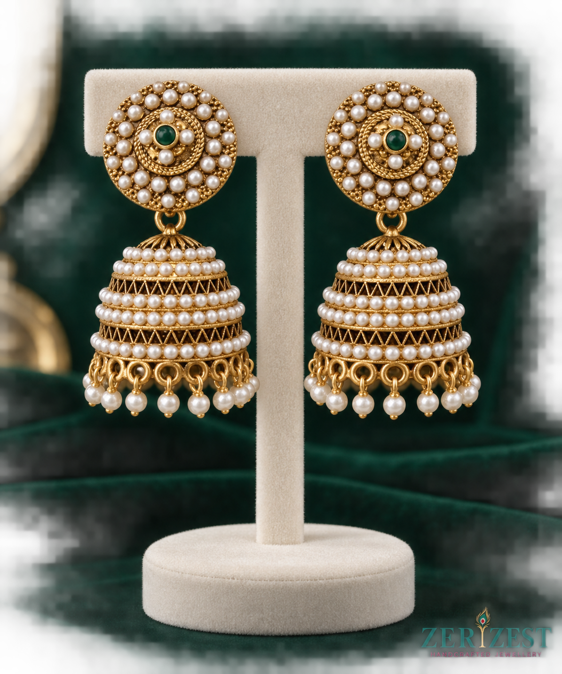 ZERIZEST Classic Pearl Dome Jhumkas