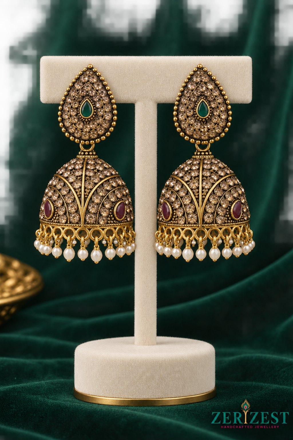 ZERIZEST Green Teardrop Smoky Jhumkas