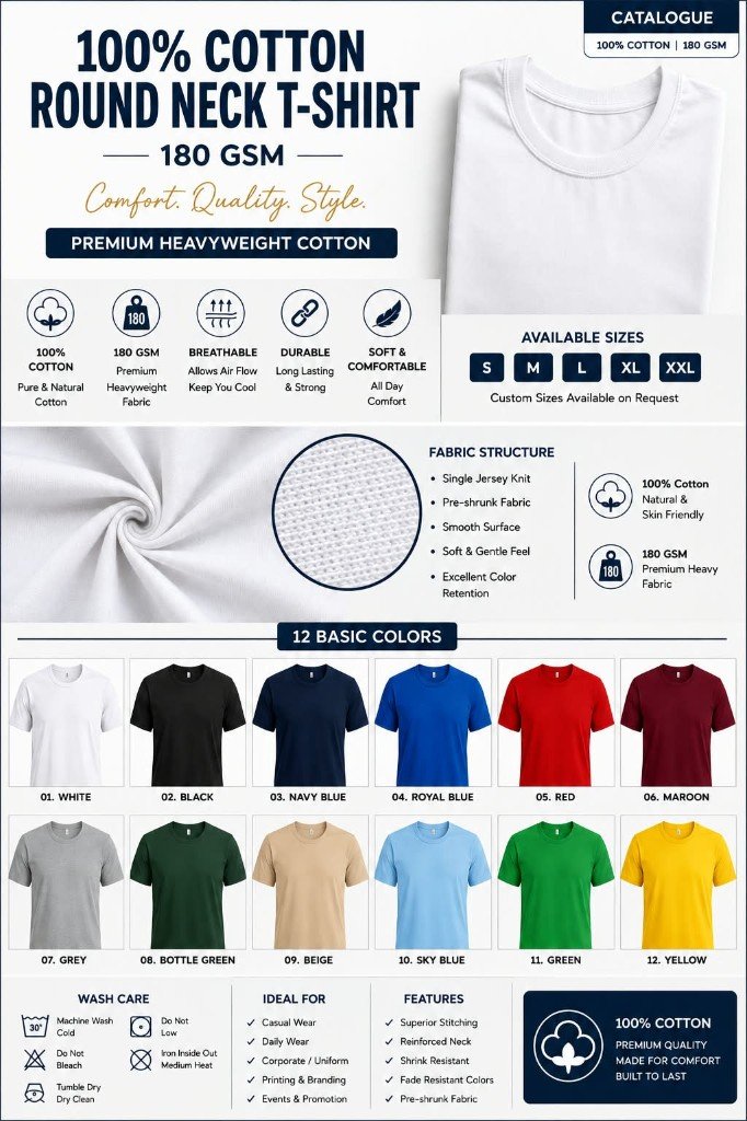 100% Cotton Round Neck T-Shirt